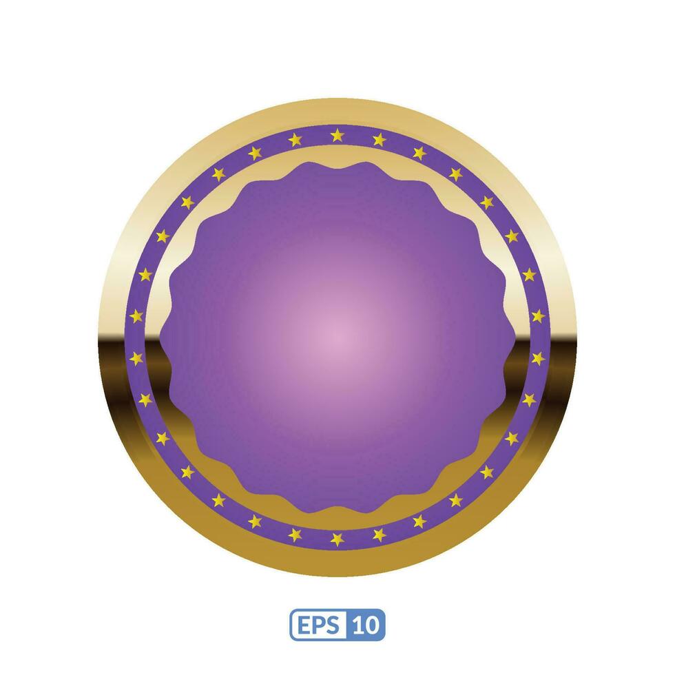 Gold frame circle shaped violet badge. vector