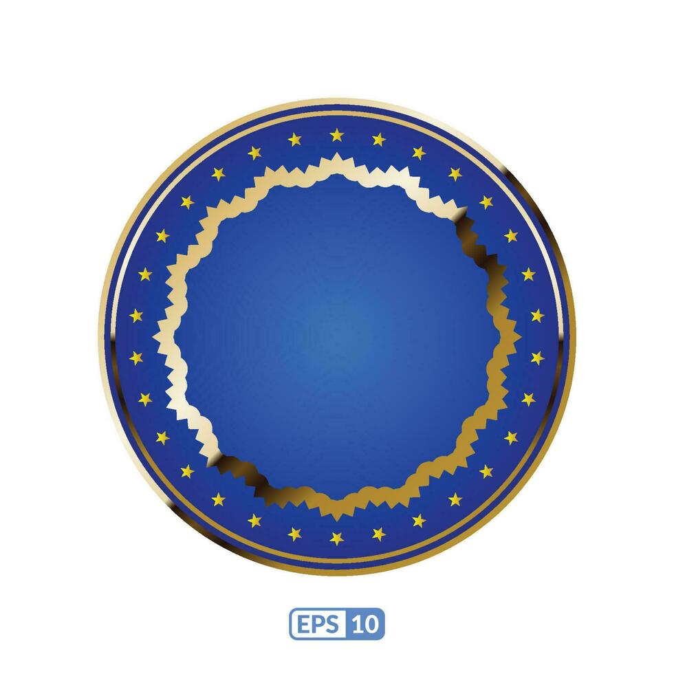 Gold frame round blue label badge. vector