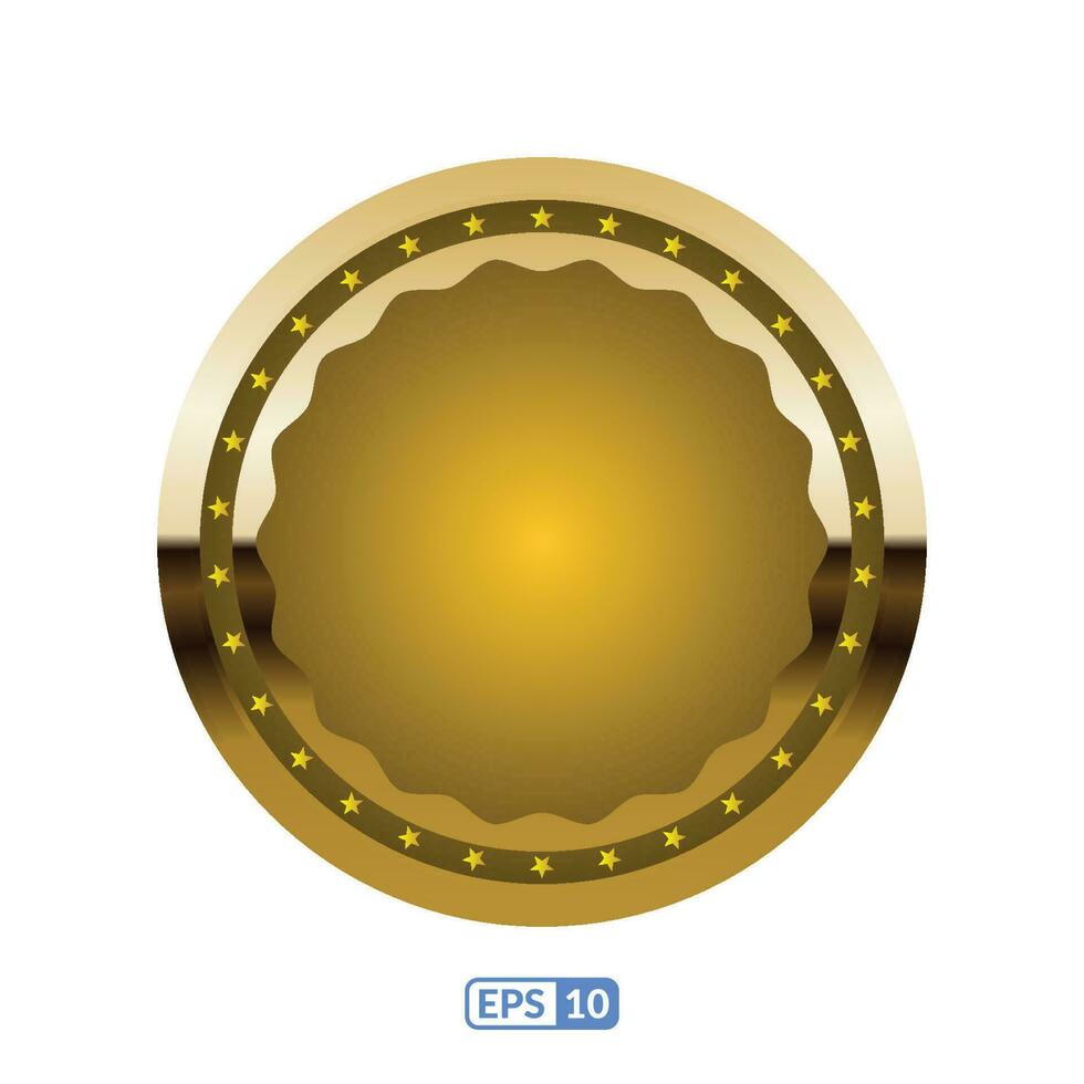 Gold frame circle shaped yellow badge. vector