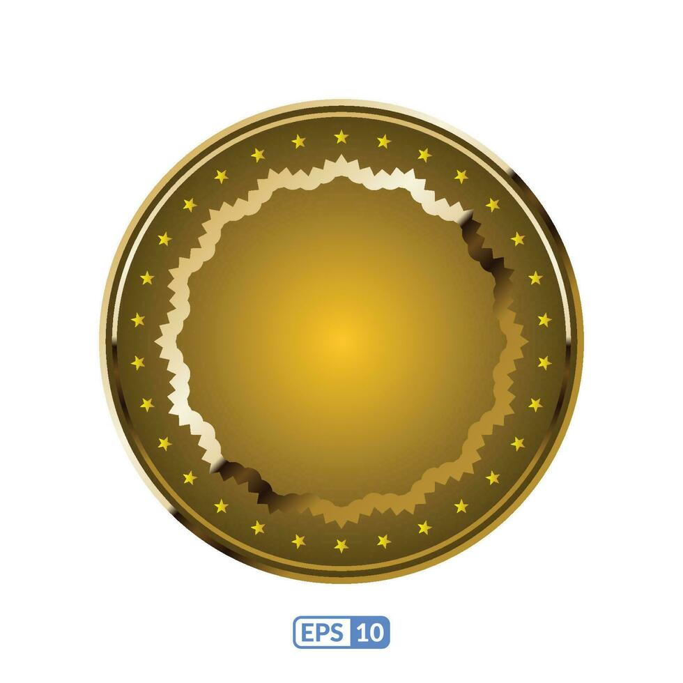 Gold frame round yellow label badge. vector