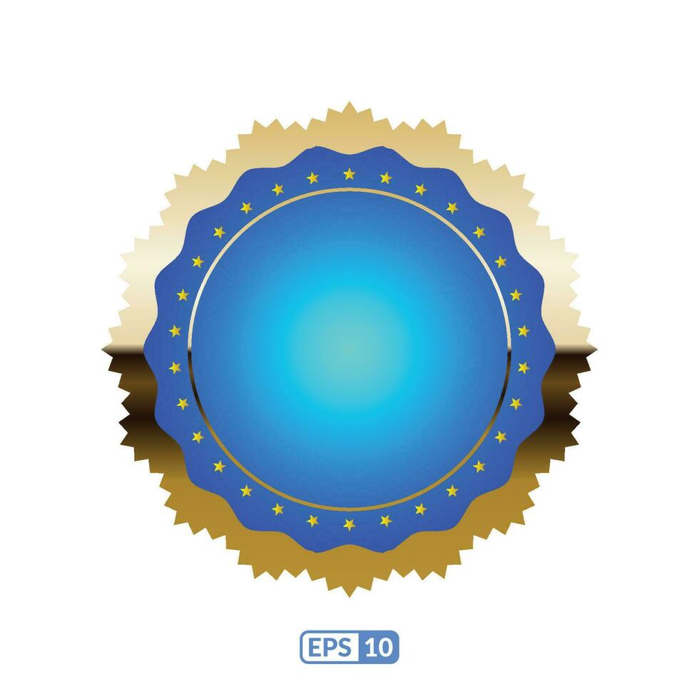 Zigzag gold frame round royal blue badge EPS10. vector