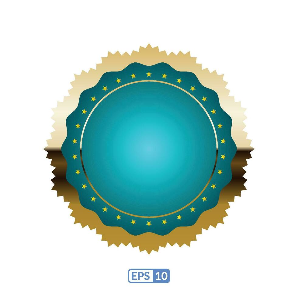 Zigzag gold frame round sky blue badge EPS10. vector