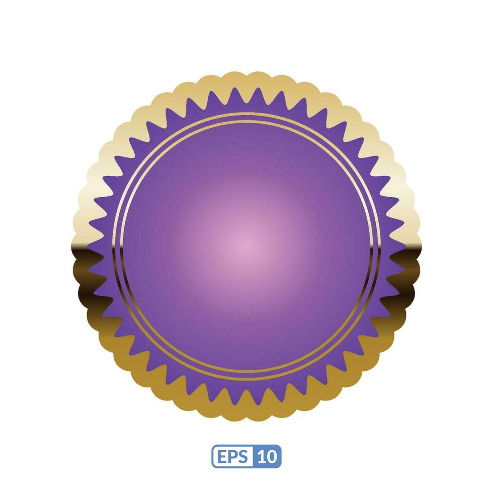 Golden zigzag frame violet round badge EPS10. vector