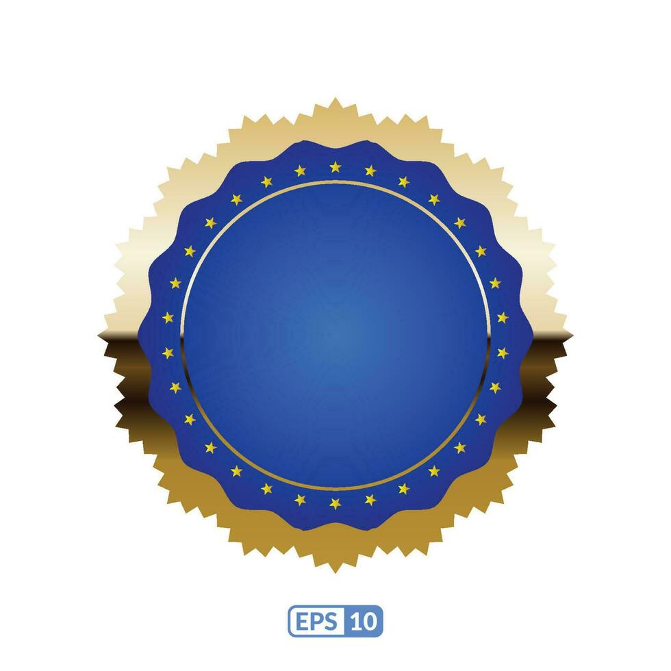 Zigzag gold frame round blue badge EPS10. vector