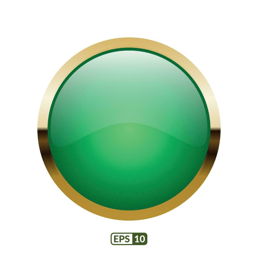 Gold frame circle jade green button. vector