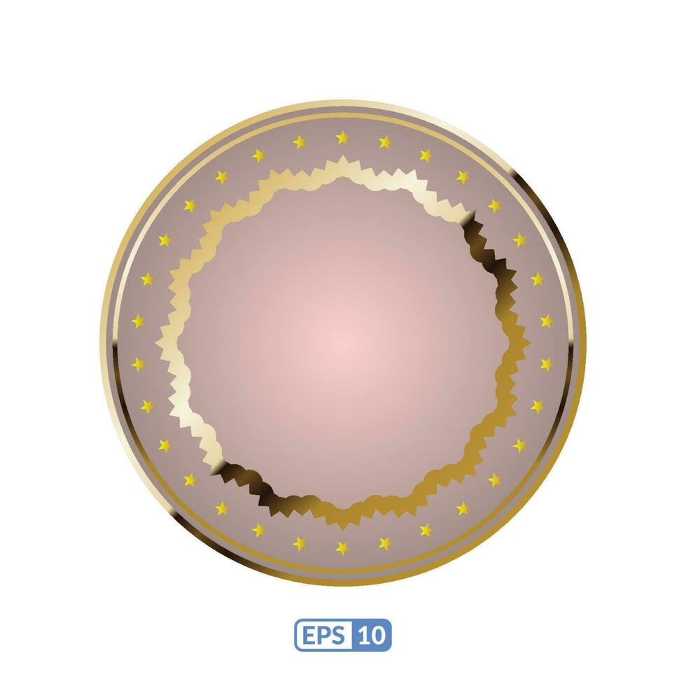 Gold frame round creamy label badge. vector