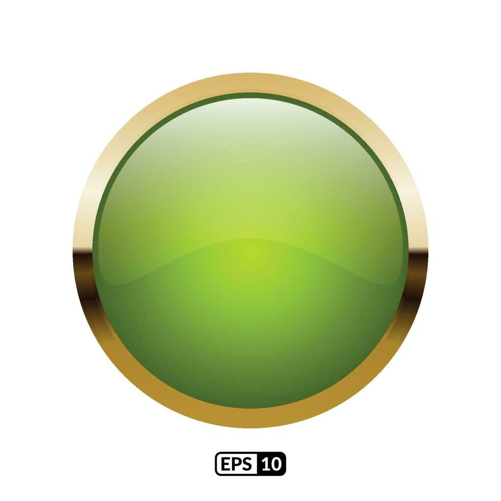 Gold frame circle lime green button. vector