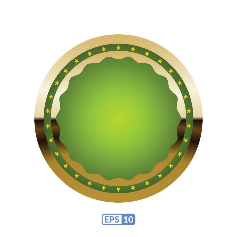 Gold frame circle shaped lime green badge. vector