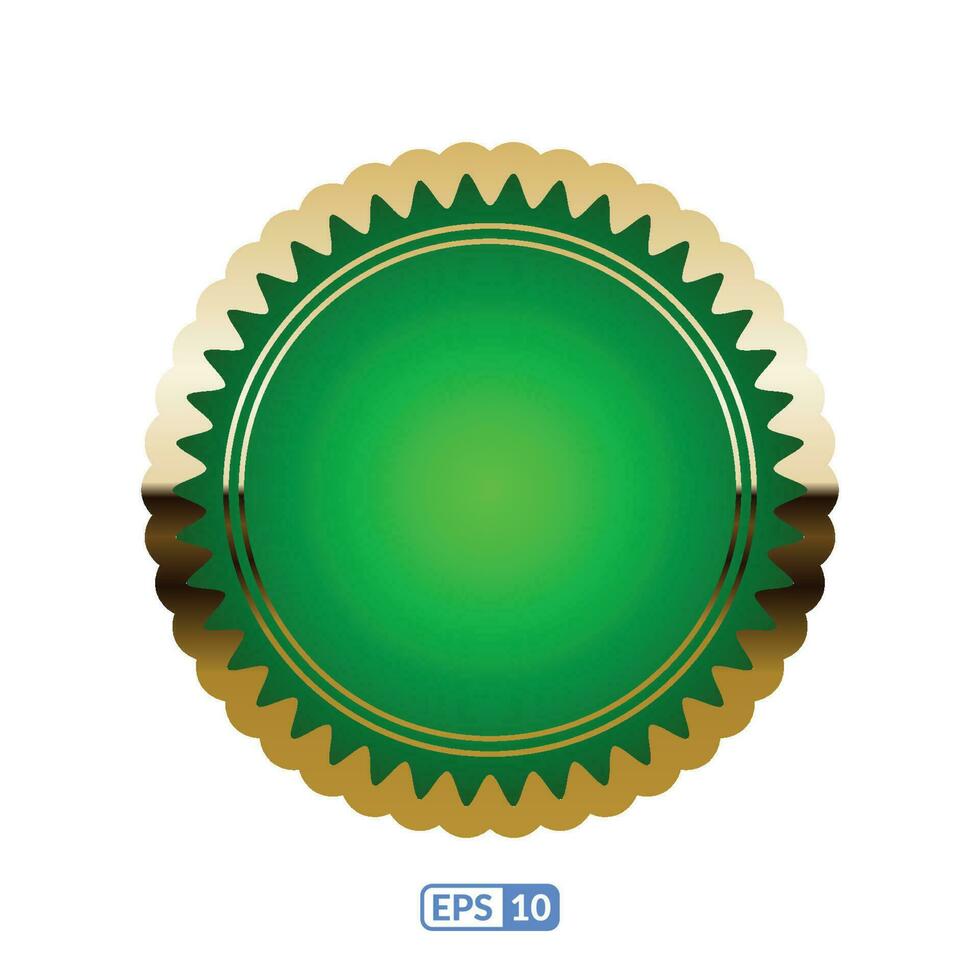 Golden zigzag frame green round badge EPS10. vector
