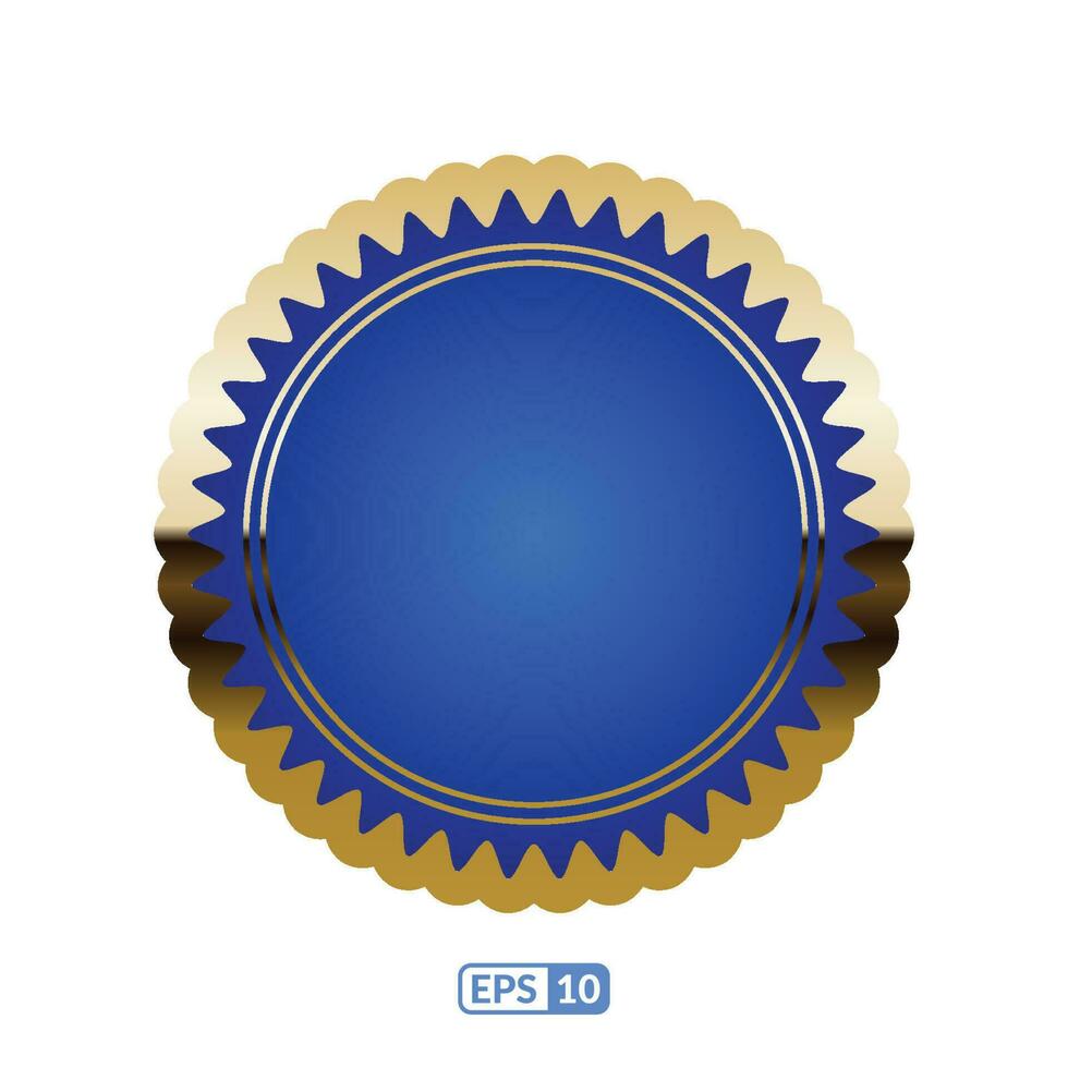 Golden zigzag frame blue round badge EPS10. vector