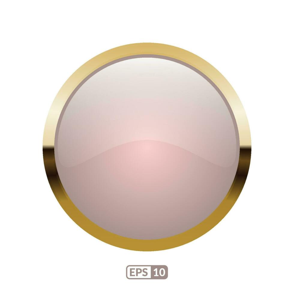 Golden frame circle ivory creamy button. vector