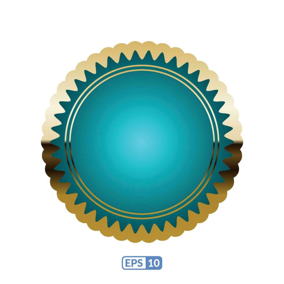 Golden zigzag frame jade blue round badge EPS10. vector