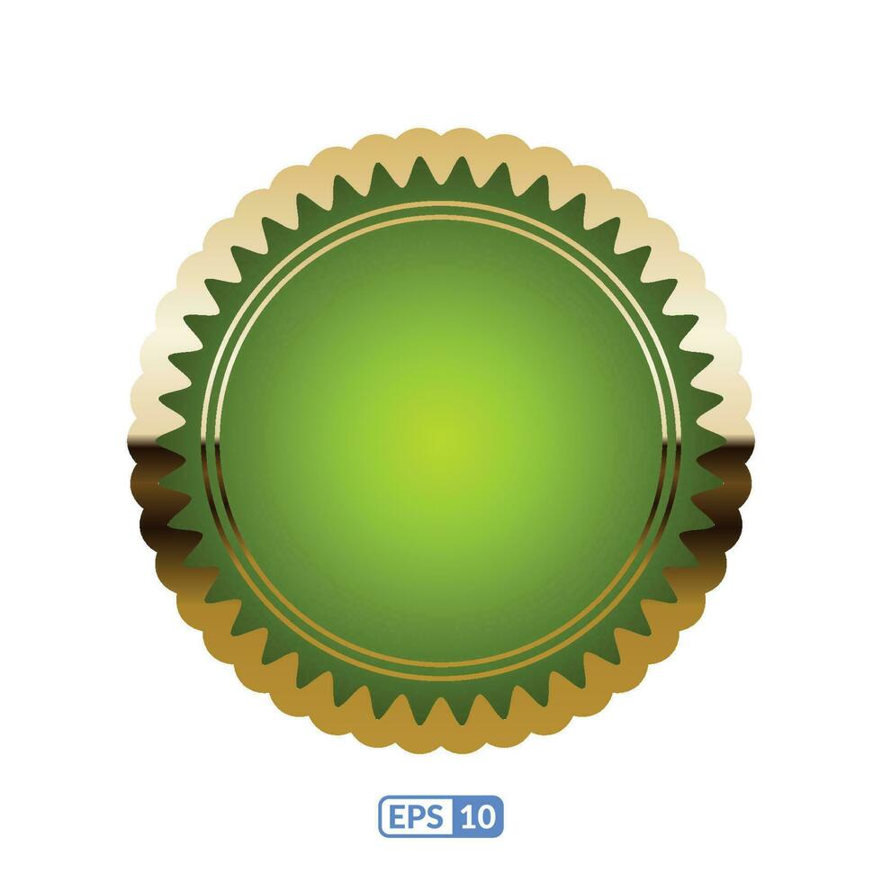 Golden zigzag frame lime green round badge EPS10. vector