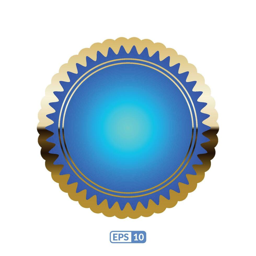 Golden zigzag frame royal blue round badge EPS10. vector
