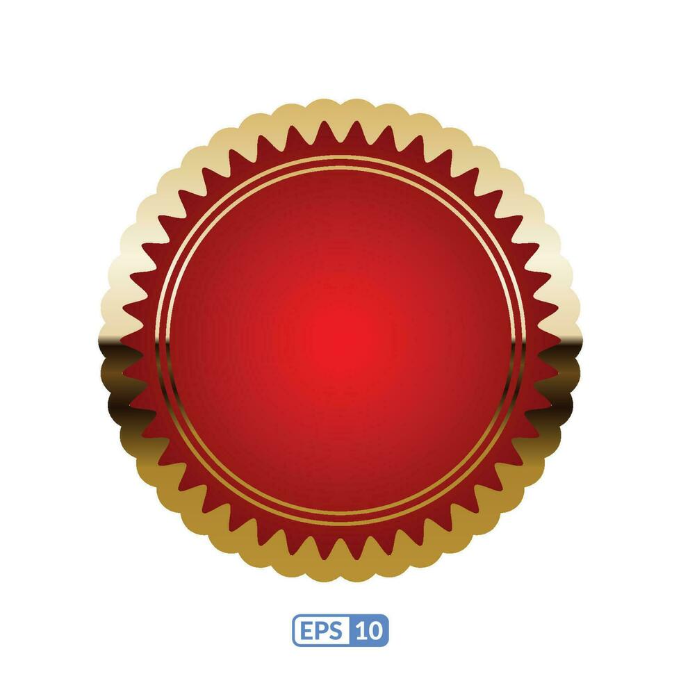 Golden zigzag frame red round badge EPS10. vector