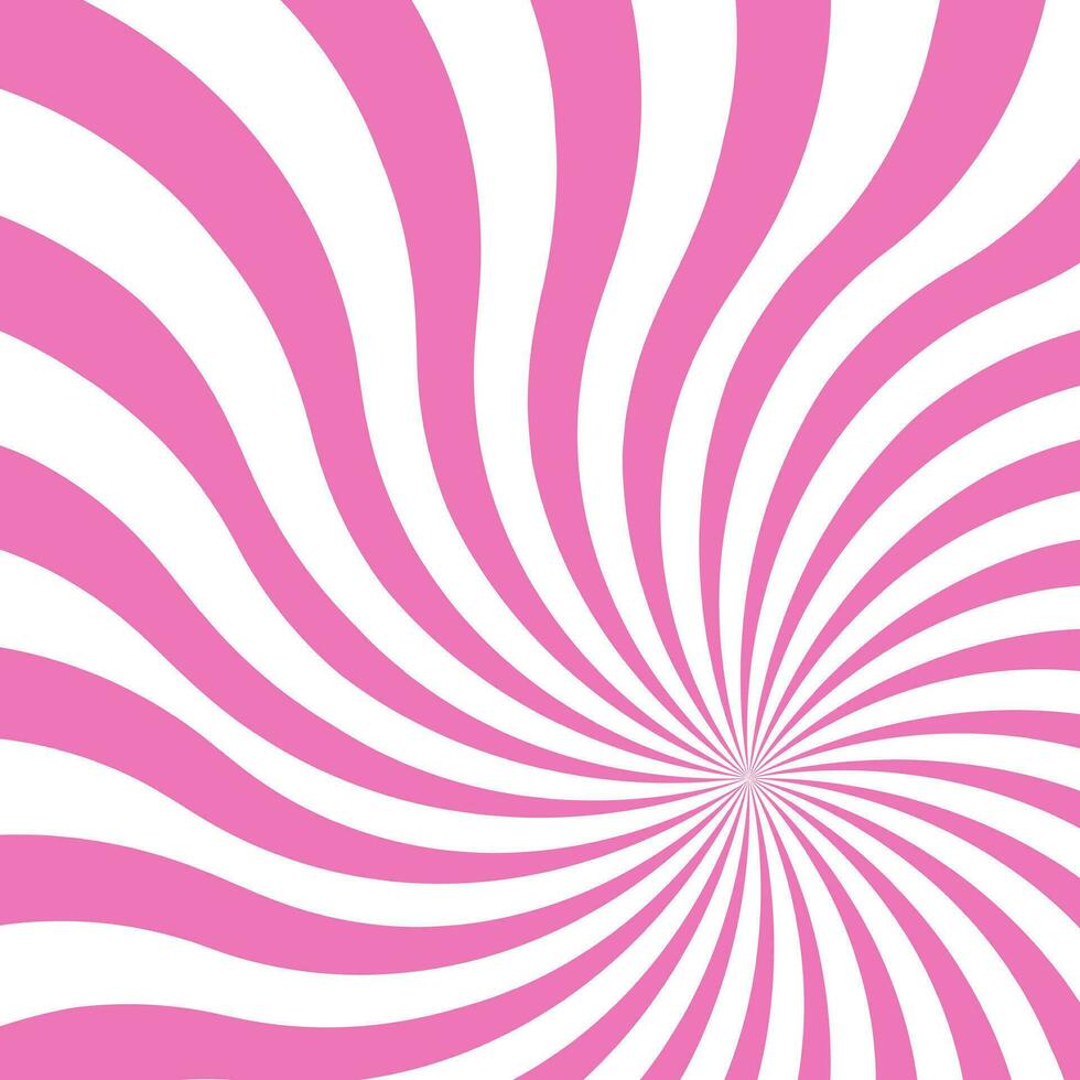 Pink swirling pattern background. Vortex starburst spiral twirl square. Helix rotation rays. Converging scalable stripes. Vector illustration