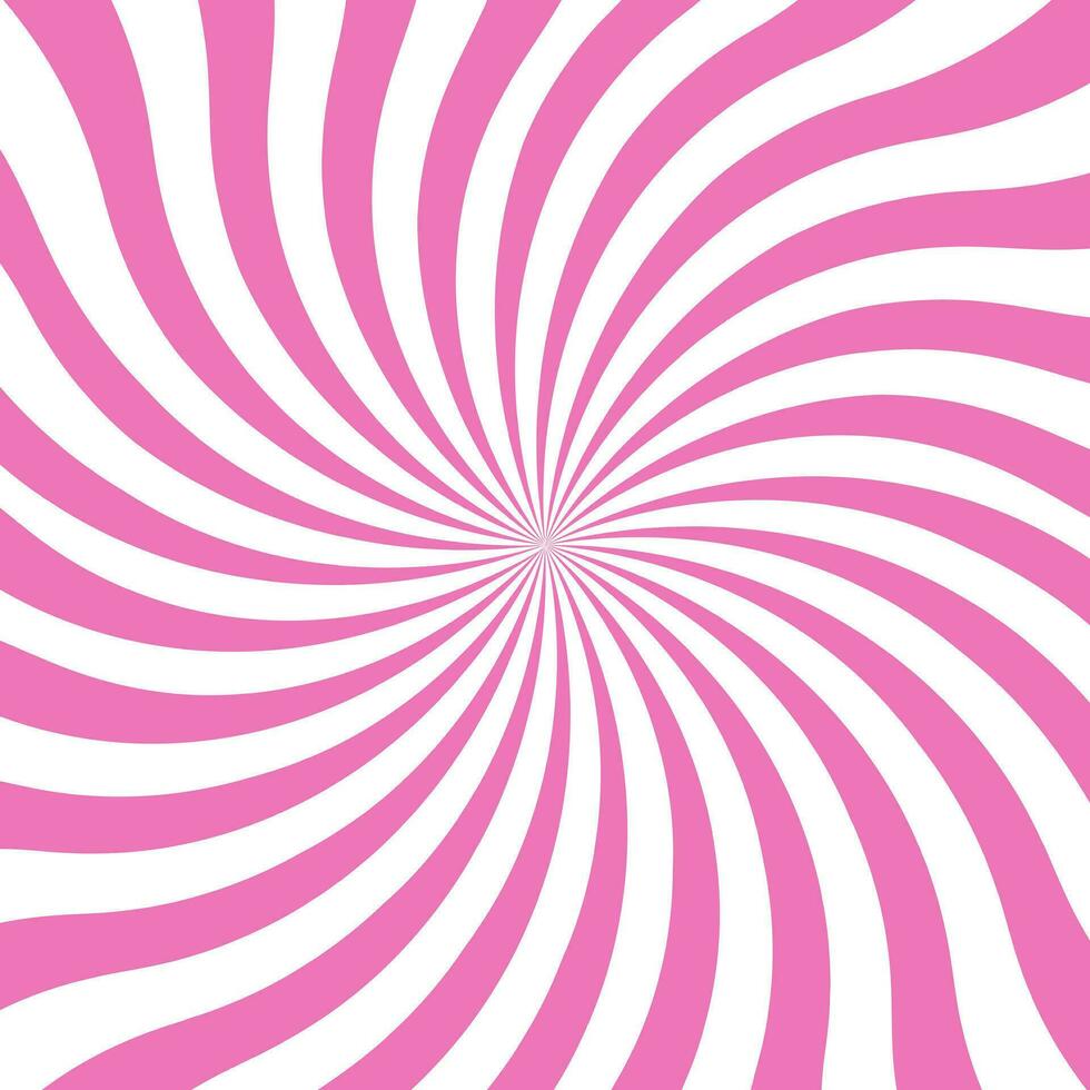 Pink swirling pattern background. Vortex starburst spiral twirl square. Helix rotation rays. Converging scalable stripes. Vector illustration