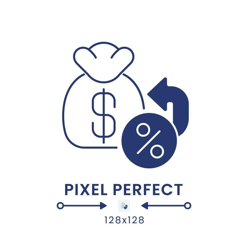 Tax Refund black solid desktop icon. Money back. Cashback program. Returned income. Pixel perfect 128x128, outline 2px. Silhouette symbol on white space. Glyph pictogram. Isolated vector image