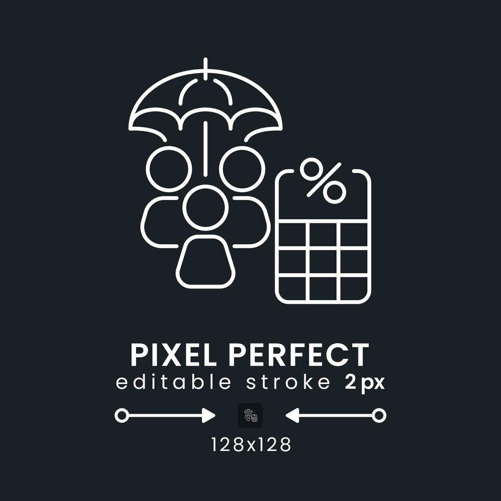Social Security Tax white linear desktop icon on black. Retirement income. Government benefits. Pixel perfect 128x128, outline 2px. Isolated user interface symbol for dark theme. Editable stroke vector