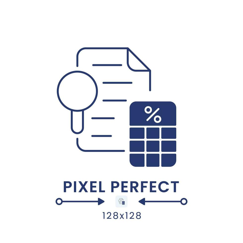 Tax Audit black solid desktop icon. Financial inspection. Regulatory analysis. Pixel perfect 128x128, outline 2px. Silhouette symbol on white space. Glyph pictogram. Isolated vector image