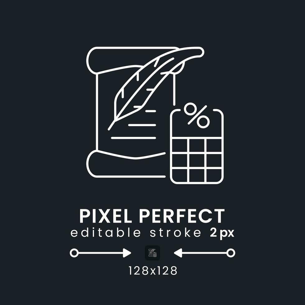 Inheritance Tax white linear desktop icon on black. Wealth transfer levy. Death duty charges. Pixel perfect 128x128, outline 2px. Isolated user interface symbol for dark theme. Editable stroke vector