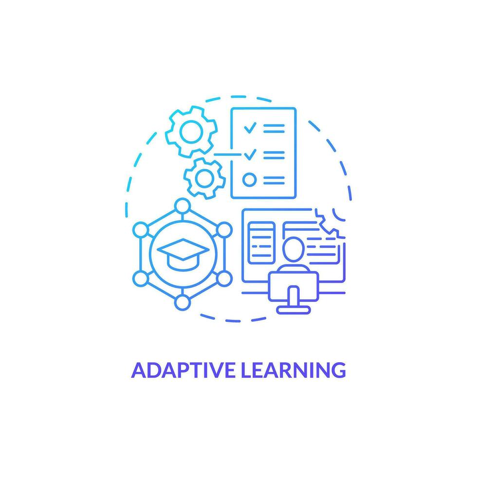 Thin line gradient icon representing adaptive learning in AI, isolated vector illustration, futuristic education.