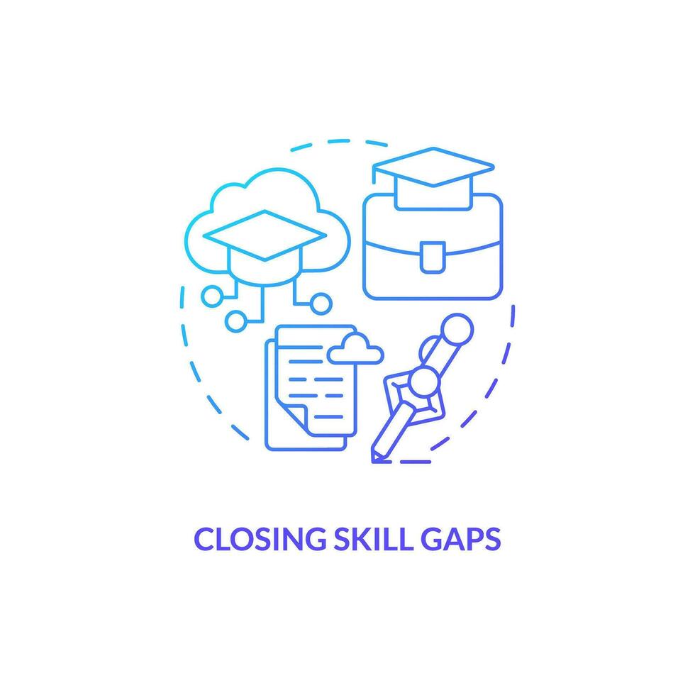 Thin line gradient icon representing closing skill gaps, isolated vector illustration of futuristic learning, innovation in education.