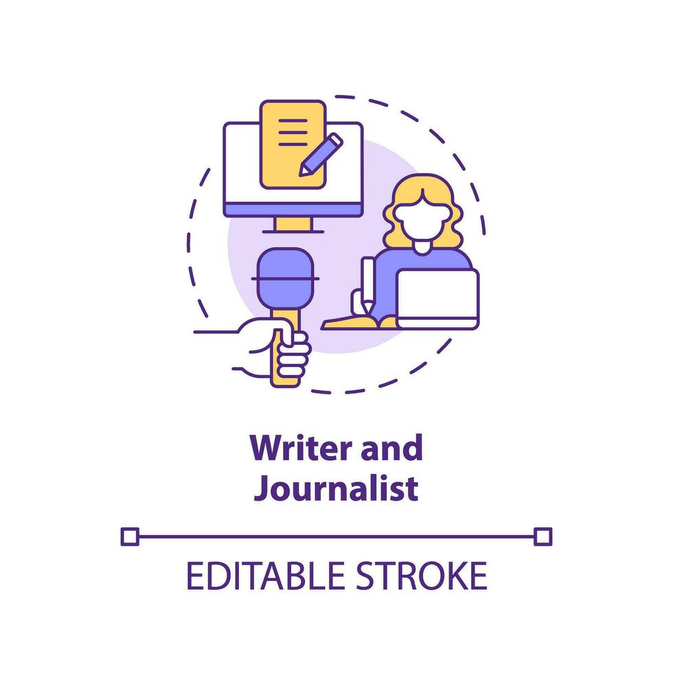 Writer and journalist concept icon. Online blog. Internet media. Earn online. Freelance work. Content creation abstract idea thin line illustration. Isolated outline drawing. Editable stroke vector