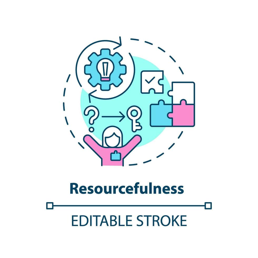 Resourcefulness concept icon. Limited resources. Creative thinking. Find solution. Problem solving. Self employment abstract idea thin line illustration. Isolated outline drawing. Editable stroke vector