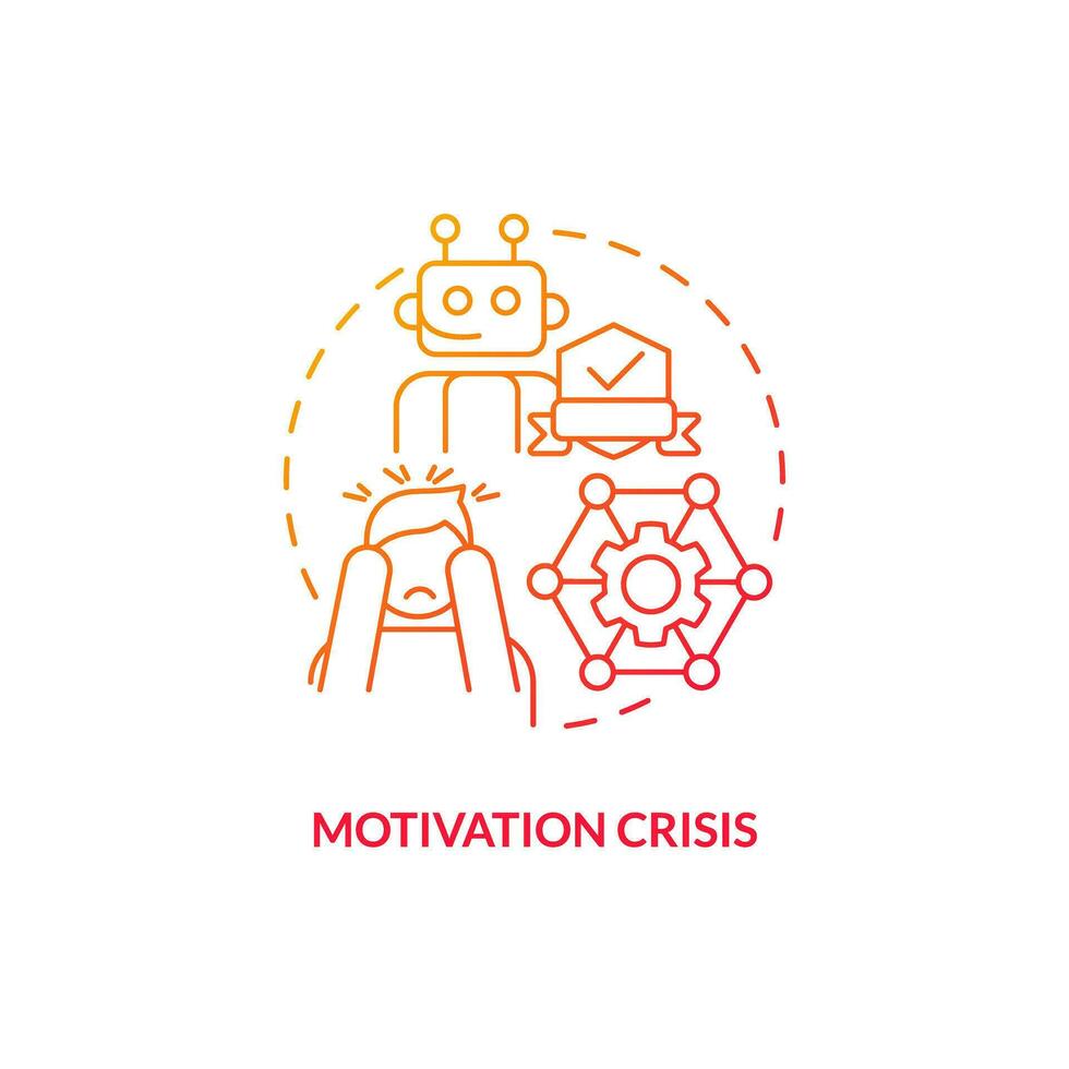 Thin line gradient icon representing motivation crisis, isolated vector illustration, innovation in education.