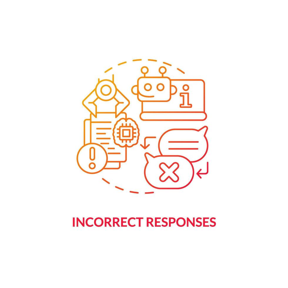 Thin line gradient icon representing incorrect responses, isolated vector illustration, AI in education.