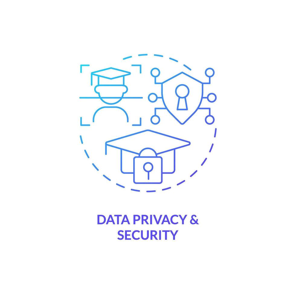 Thin line gradient icon representing data privacy and security in AI, isolated vector illustration, futuristic education.