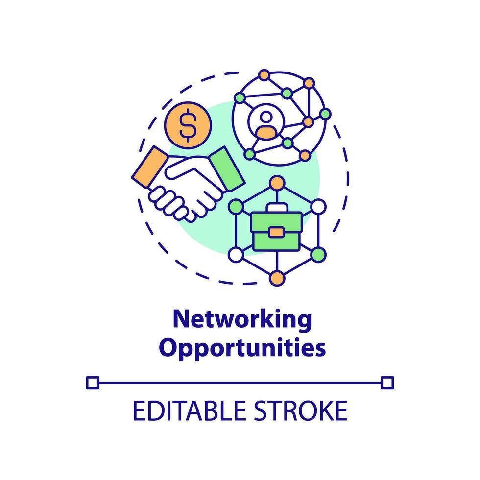 Networking opportunities concept icon. Professional connection. Knowledge sharing. Remote job. Business collaboration abstract idea thin line illustration. Isolated outline drawing. Editable stroke vector