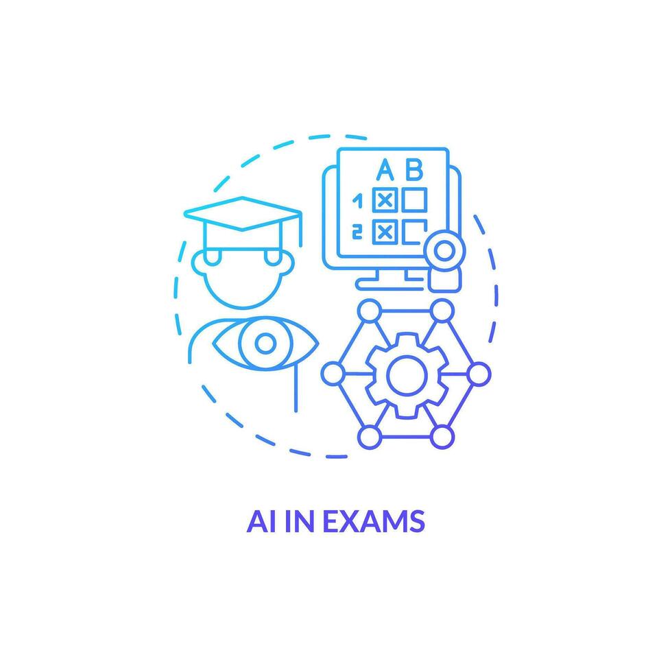 Thin line gradient icon representing AI in exams, isolated vector illustration of innovation in education.