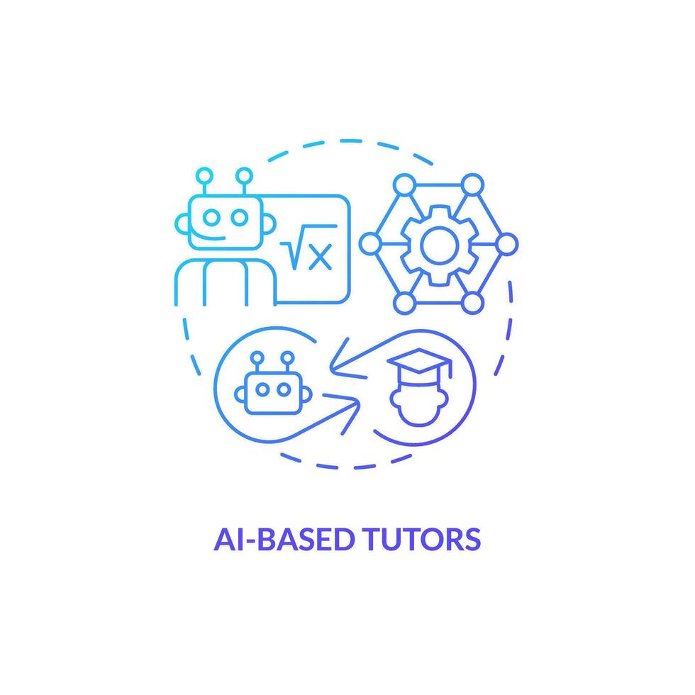 Thin line gradient icon representing AI-based tutors, isolated vector illustration of futuristic learning, innovation in education.