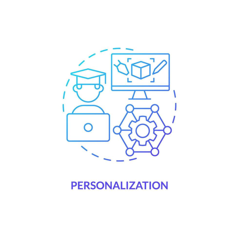Thin line gradient icon representing personalization in AI, isolated vector illustration, innovation in education.