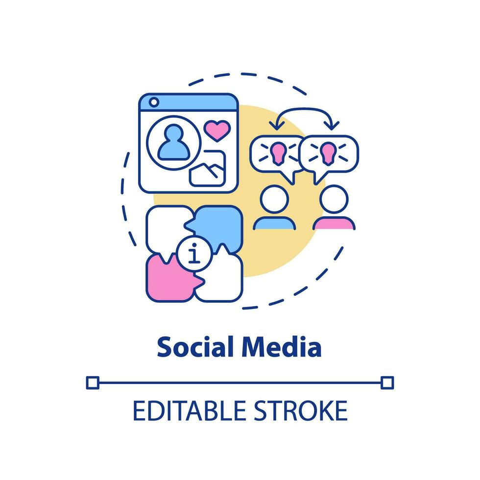 Social media concept icon. Digital networking. Virtual connection. Knowledge sharing. Online community abstract idea thin line illustration. Isolated outline drawing. Editable stroke vector