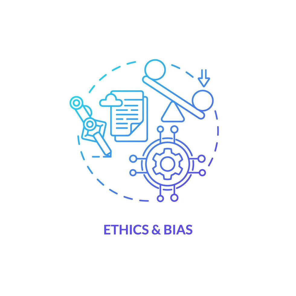 Thin line gradient icon representing ethics and bias in AI education, isolated vector illustration, innovation in education.