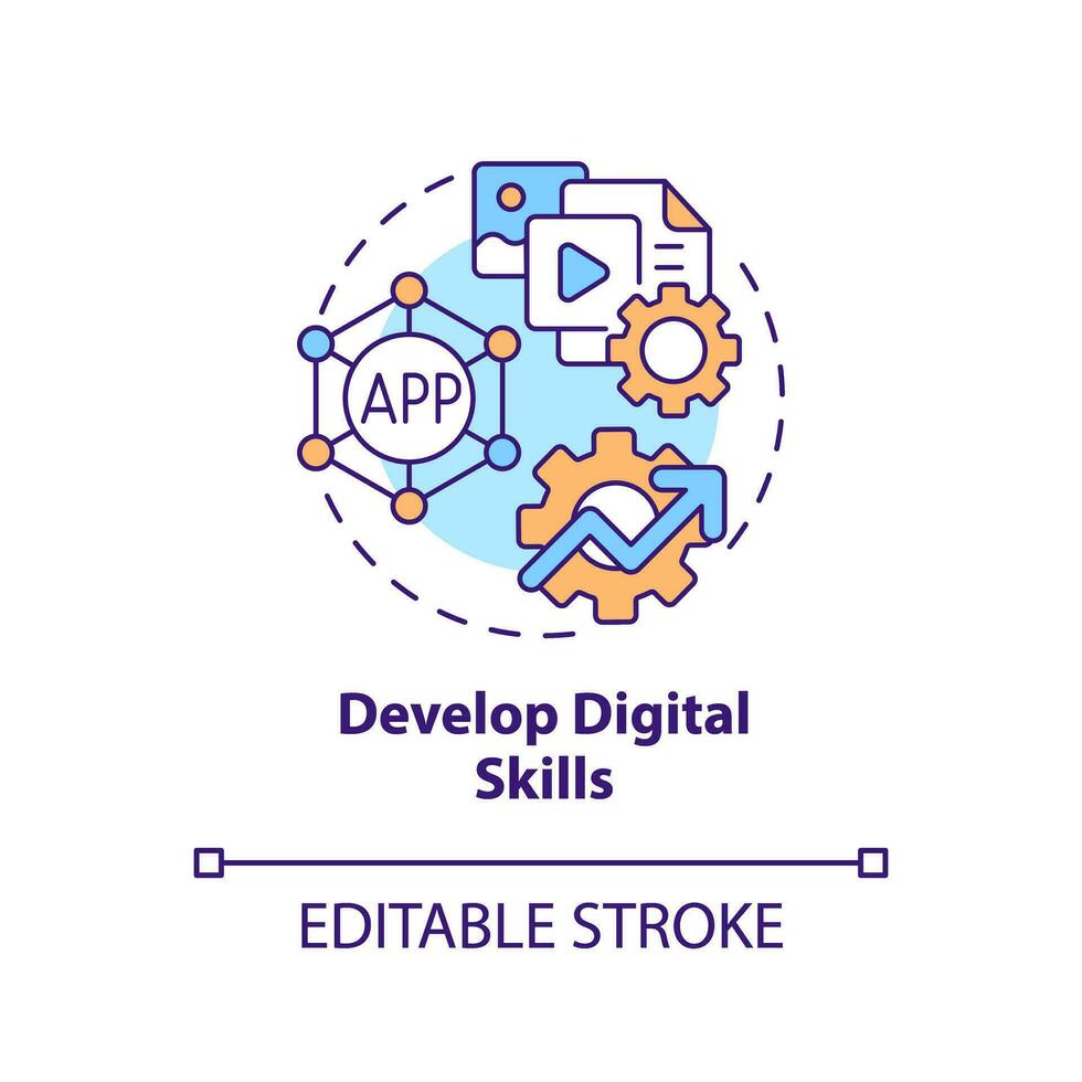 Develop digital skills concept icon. Modern technology. Computer literacy. Distance education. Work remotely abstract idea thin line illustration. Isolated outline drawing. Editable stroke vector
