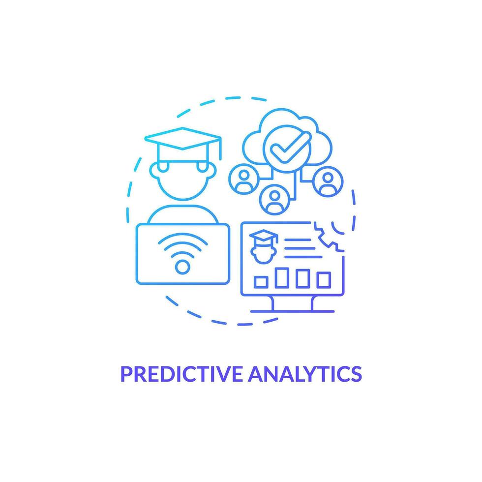 Thin line gradient icon representing predictive analytics in AI education, isolated vector illustration, innovation in education.