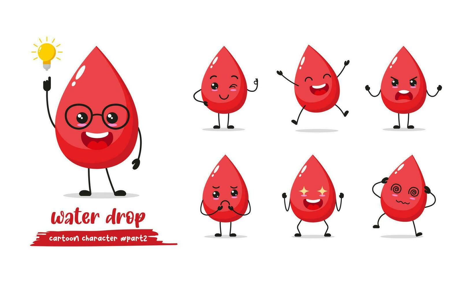 funny blood drop cartoon with many expressions. different blood drop activity vector illustration flat design.