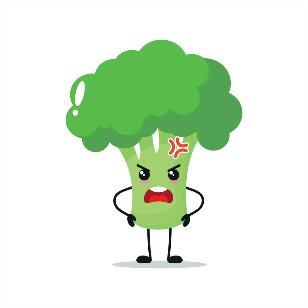 Cute angry broccoli character. Funny mad broccoli cartoon emoticon in flat style. vegetable emoji vector illustration