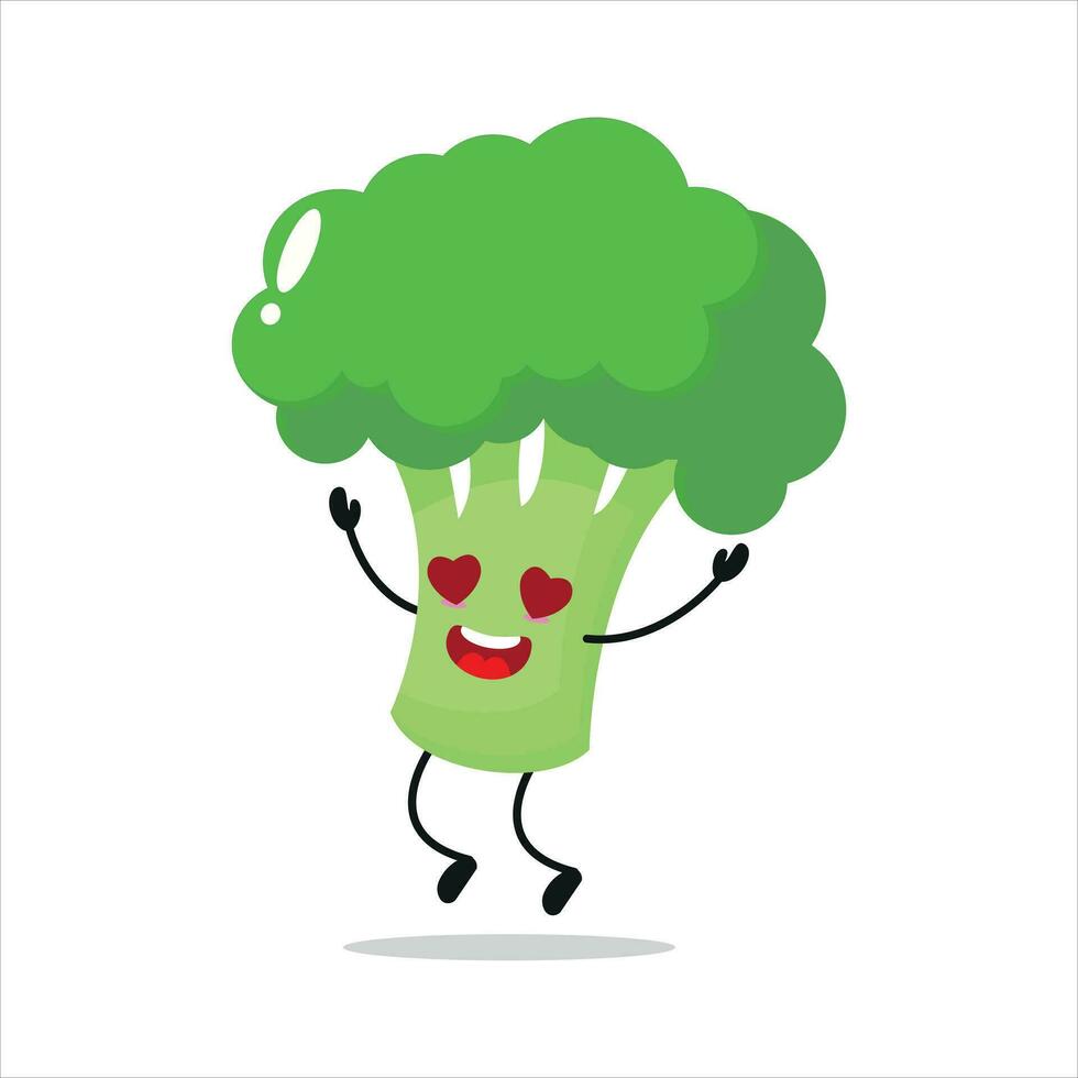 Cute happy broccoli character. Funny fall in love broccoli cartoon emoticon in flat style. vegetable emoji vector illustration