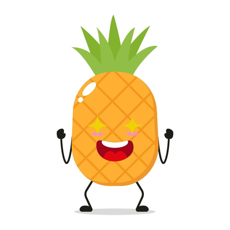 Single Pineapple Excited With Shiny Eyes Vector Illustration