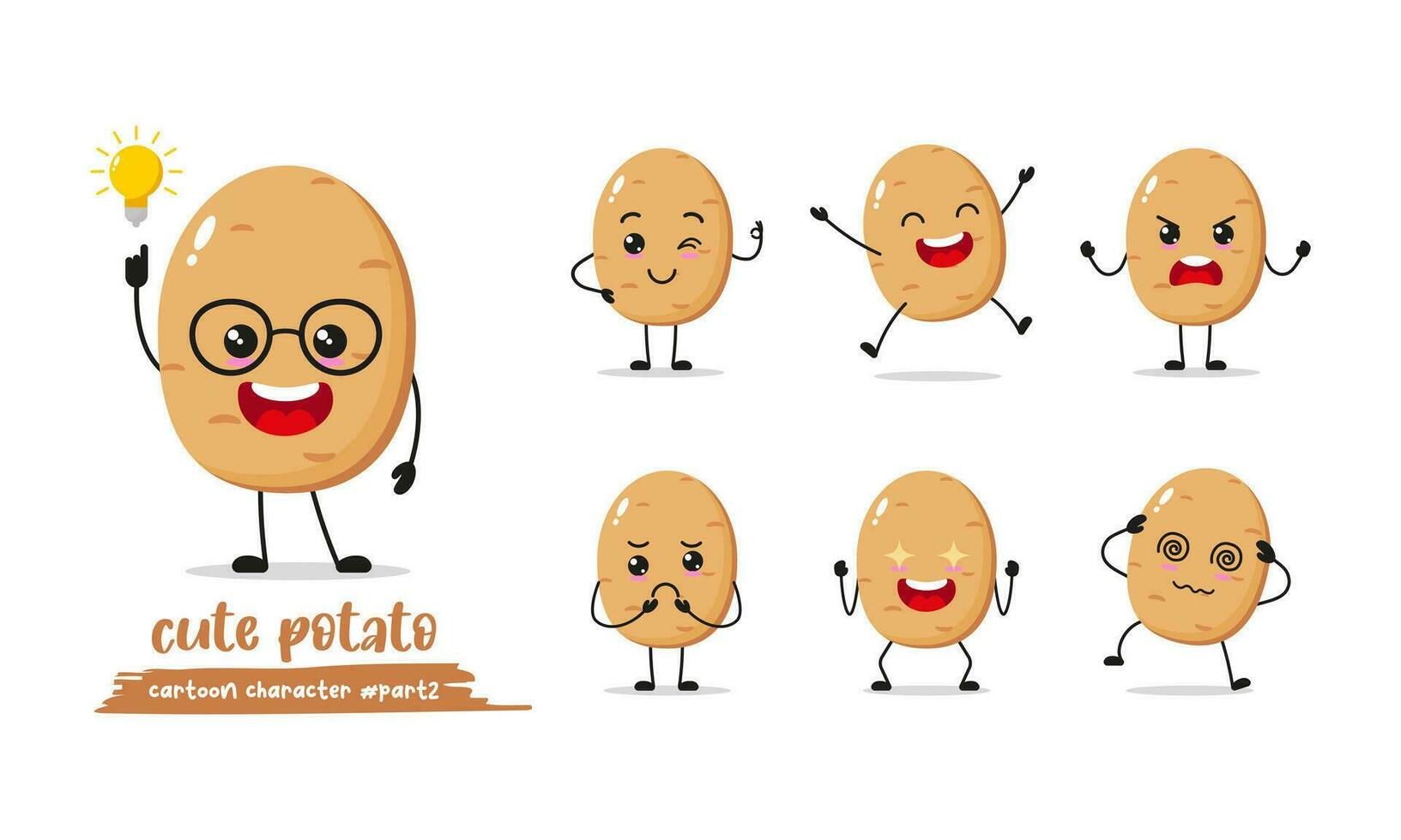 potato cartoon with many expressions. different vegetable activity vector illustration flat design. smart potato for children story book.