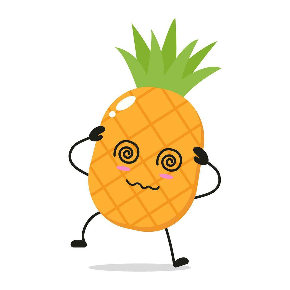 Single Drunk Pineapple Fruit Dizzy Almost Fall  Vector Illustration