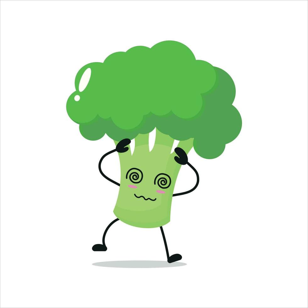 Cute dizzy broccoli character. Funny drunk broccoli cartoon emoticon in flat style. vegetable emoji vector illustration