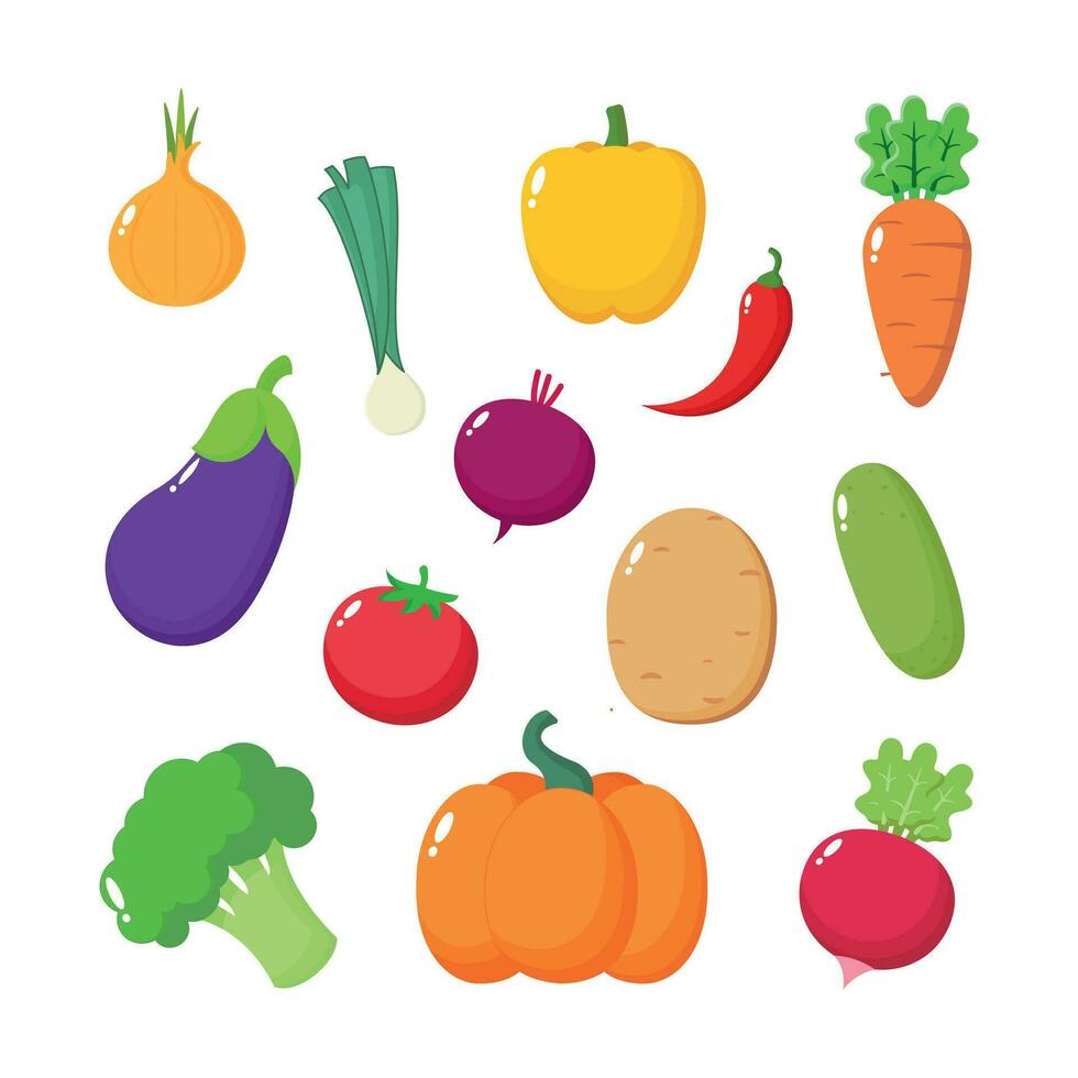 different cute vegetables set. Vector illustration mixed vegetables salad for vegetarian