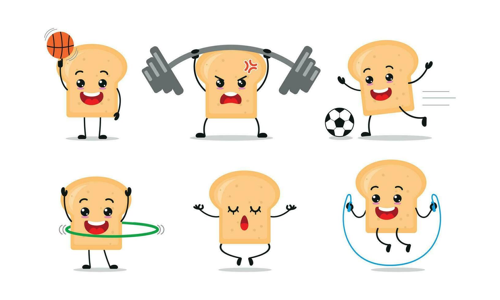 un pan ejercicio deporte diferente actividad vector ilustración pegatina personaje