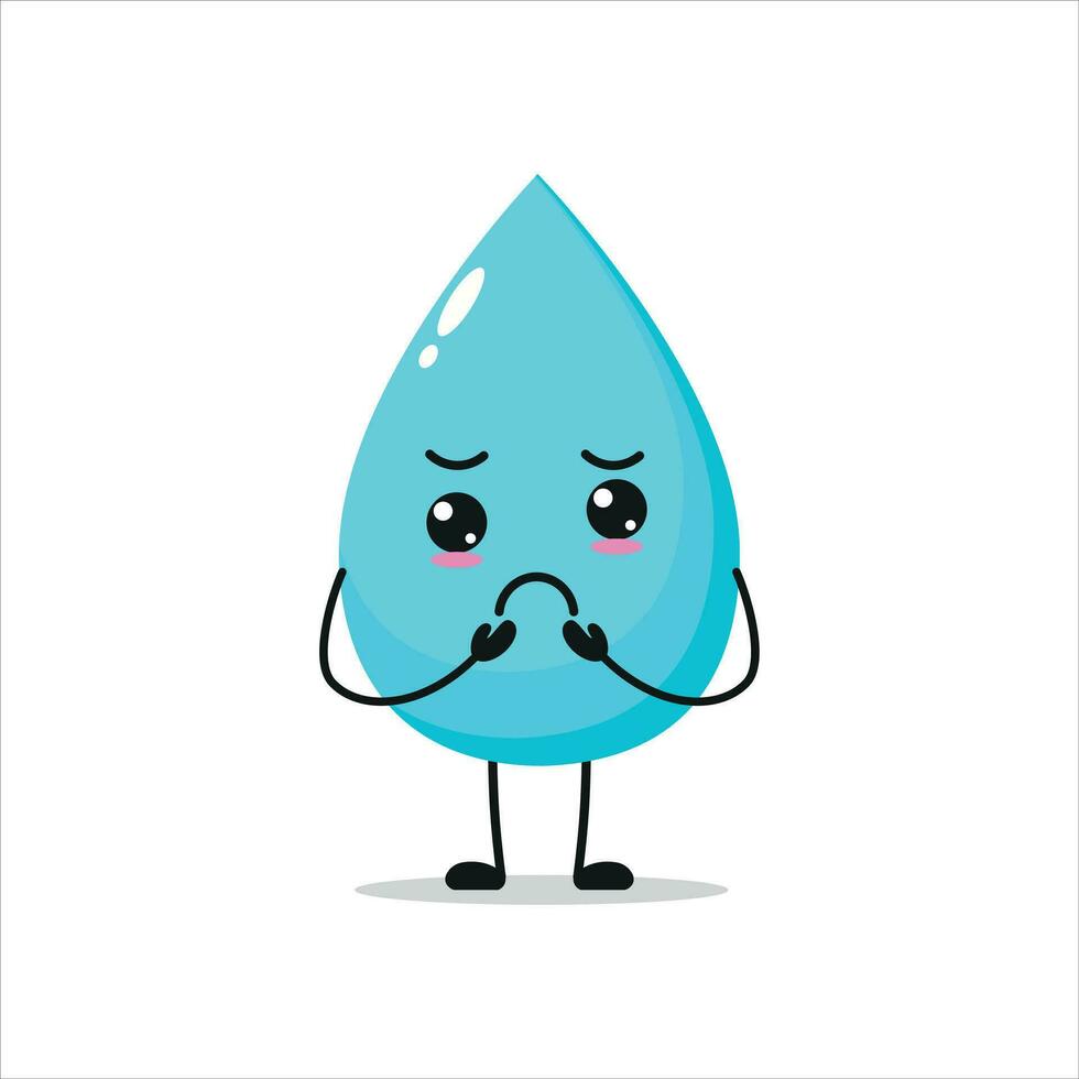 sad water drop cartoon stand alone. aqua activity vector illustration flat design.